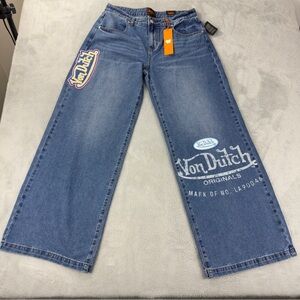 Von Dutch NWT Women's Size 30x32 Extra Wide Leg Flare Jeans Y2K Embroidered